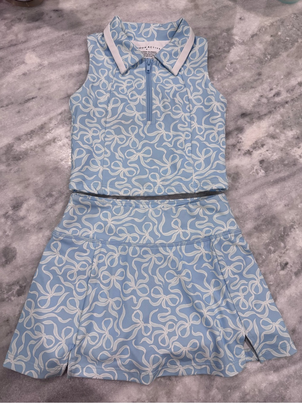 Swoon Boutique Light Blue & White Printed Polo Tank and Skort Set